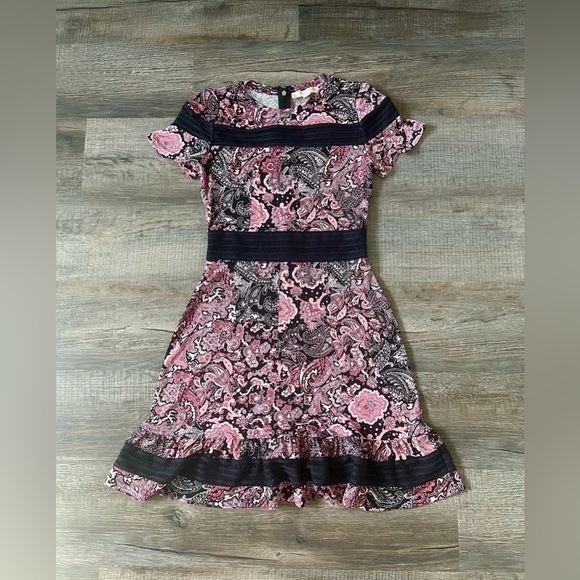 NWT! MICHAEL KORS Dress Small Geranium Paisley Pink Black Office - Picture 3 of 7